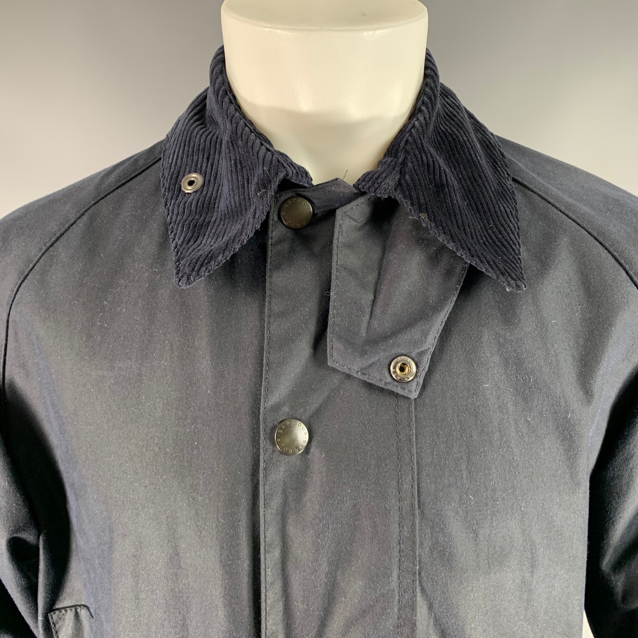 BARBOUR Size 38 Navy Waxed Canvas Zip Up Jacket – Sui Generis