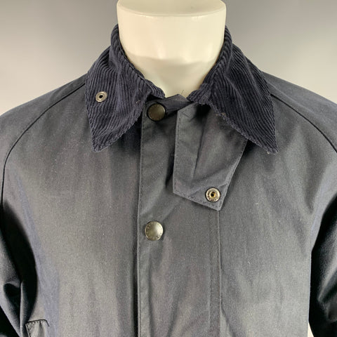 BARBOUR Size 38 Navy Waxed Canvas Zip Up Jacket