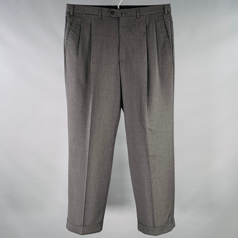 Pantalon habillé plissé en laine grise avec revers ERMENEGILDO ZEGNA Taille 36