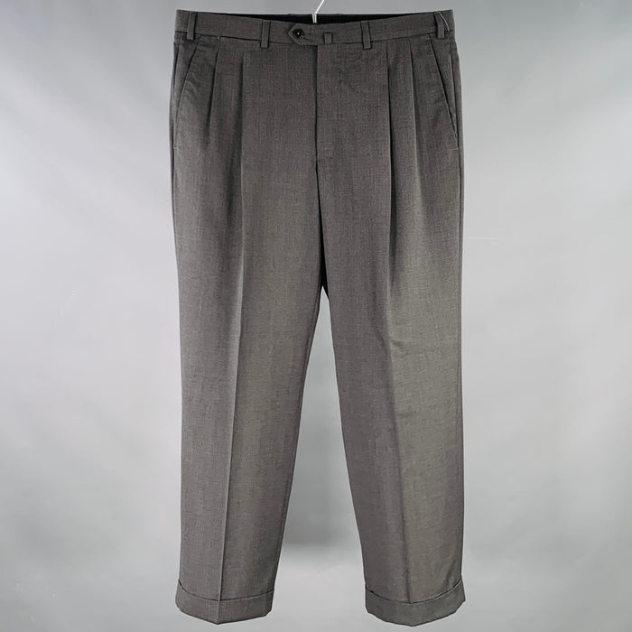 ERMENEGILDO ZEGNA Size 36 Grey Pleated Wool Cuffed Dress Pants