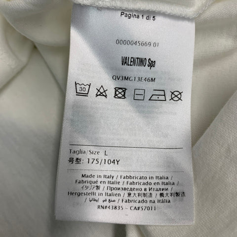 VALENTINO Size L White Flamingo Print Cotton Crew Neck T-shirt