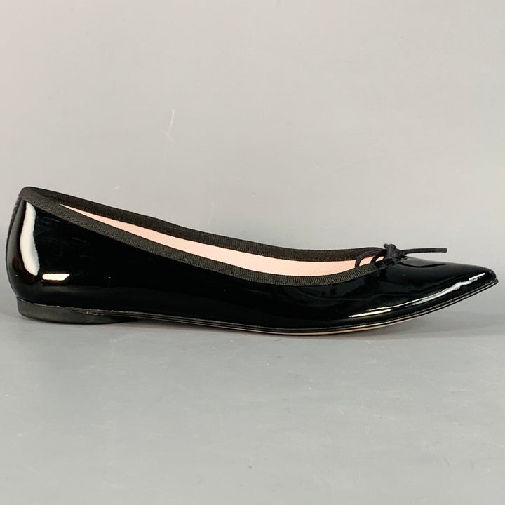 REPETTO Size 9.5 Black Patent Leather Pointed Toe Bow Flats