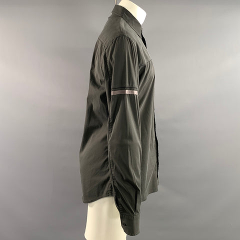 PRADA Size M Black Dark Grey Cotton Blend Long Sleeve Shirt