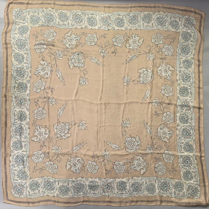 GIORGIO ARMANI Tan Blue Floral Silk Scarf Shawl