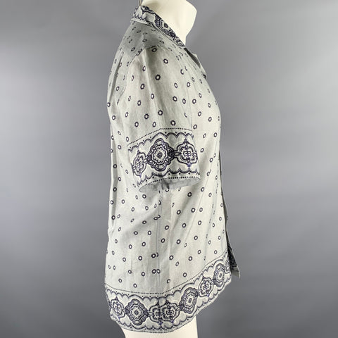 REISS Chemise à manches courtes Camp en coton motif bandana gris marine taille M