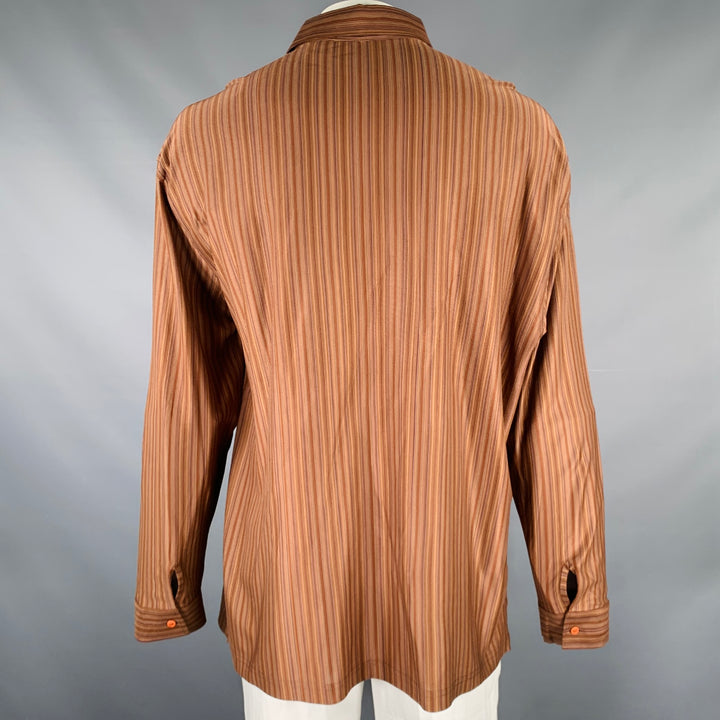 JHANE BARNES Size XXL Brown Rust Stripe Silk Long Sleeve Shirt