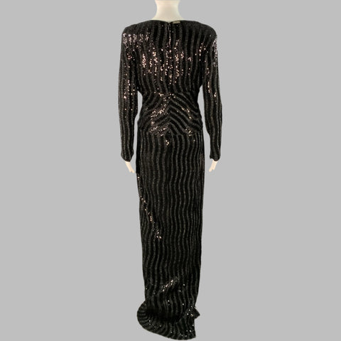 JOHN RICHMOND Size M Black Silver Polyester Sequined V-Neck Evening Gown