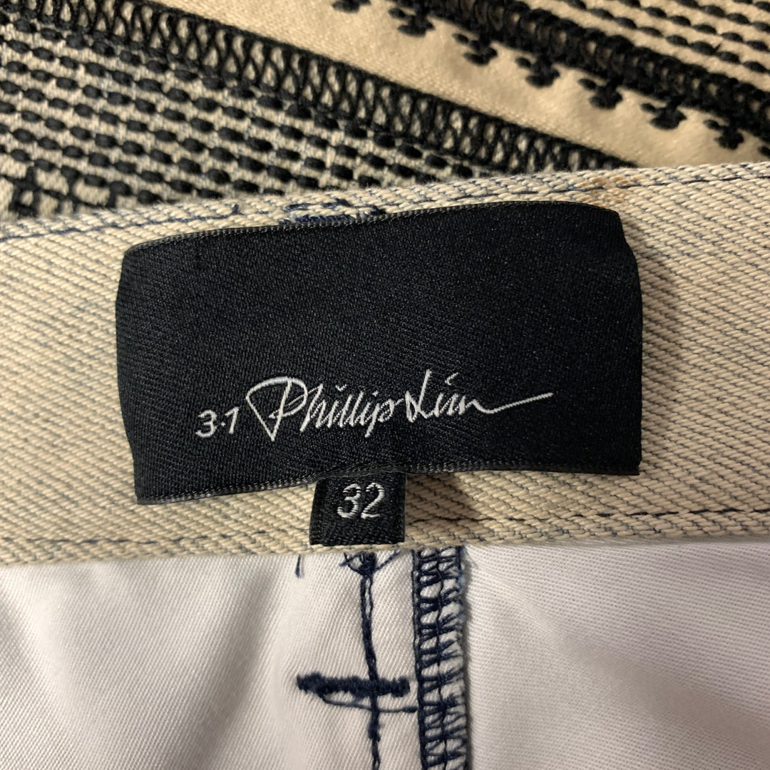 PHILLIP LIM Size 32 Cream Black Panel Cotton Jeans