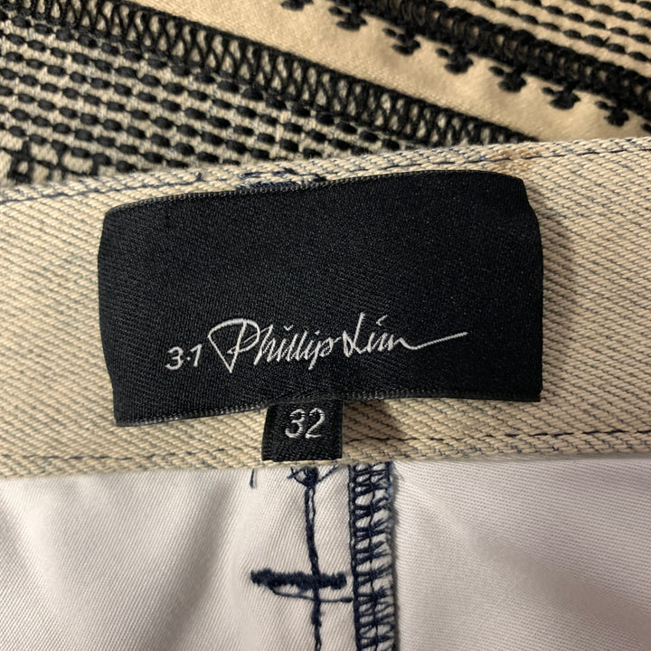 PHILLIP LIM Size 32 Cream Black Panel Cotton Jeans