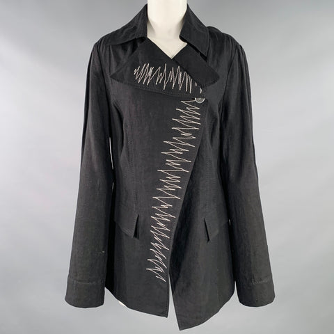 ANETT ROSTEL Size 4 Black White Linen Embroidered Jacket Blazer