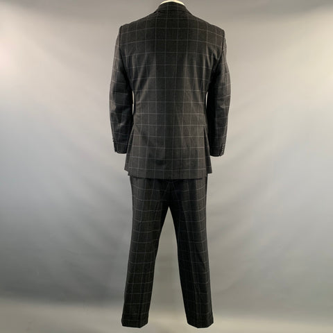 JACK VICTOR Chest Size 42 Dark Grey Window Pane Wool Notch Lapel 36 28 Suit