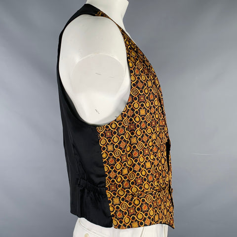SALVATORE FERRAGAMO Size L Black Gold Print Silk Vest