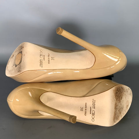 JIMMY CHOO Size 6 Tan Nude Patent Leather Stiletto Pumps