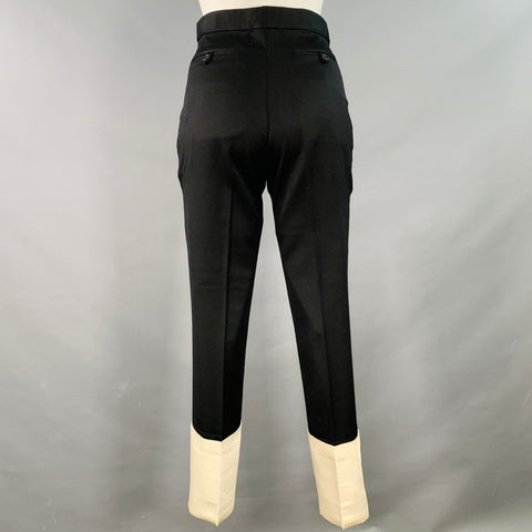 HELMUT LANG Size 4 Black White Side Tabs Satin Cuffs Dress Pants