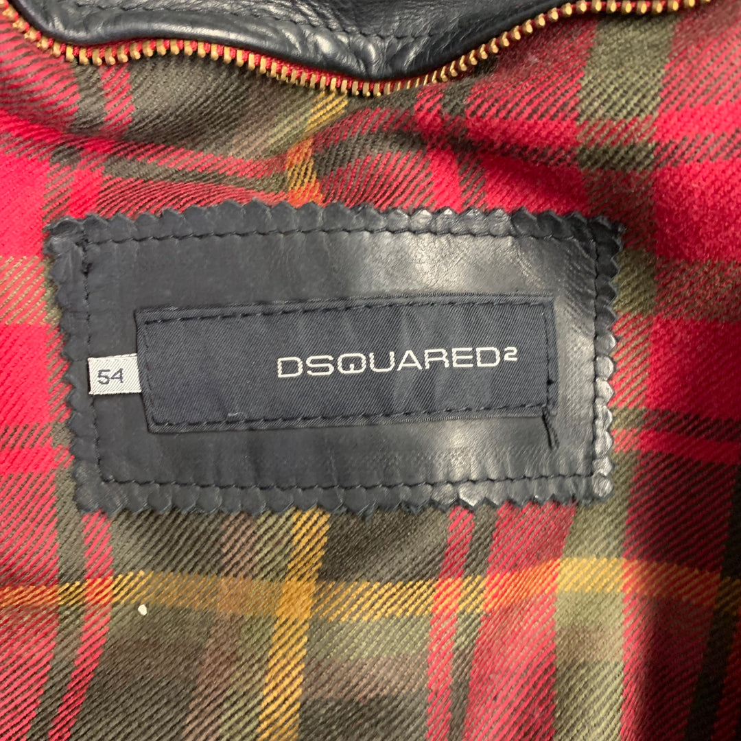 DSQUARED2 Size XL Black Leather Zip Up Motorcycle Jacket