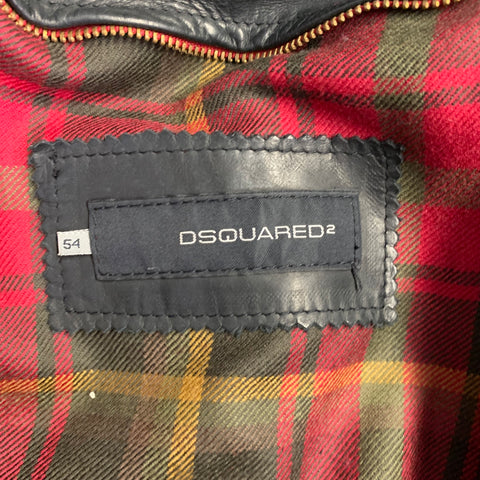 DSQUARED2 Size XL Black Leather Zip Up Motorcycle Jacket