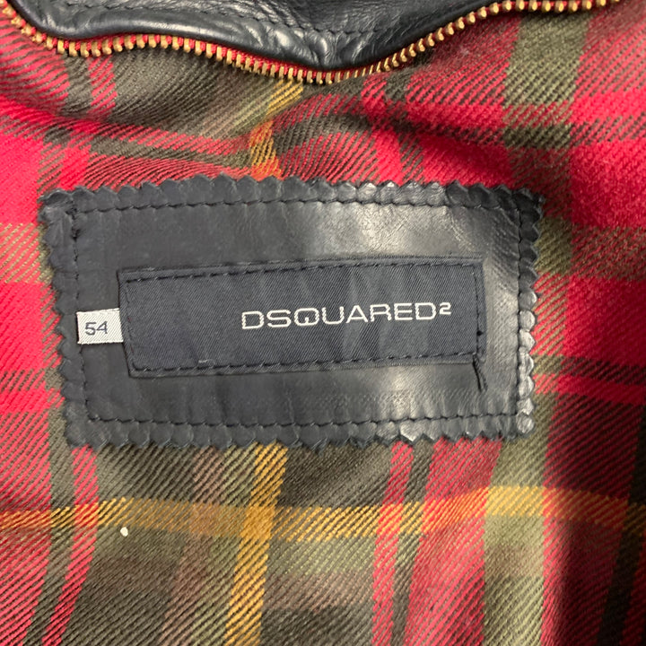 DSQUARED2 Size XL Black Leather Zip Up Motorcycle Jacket