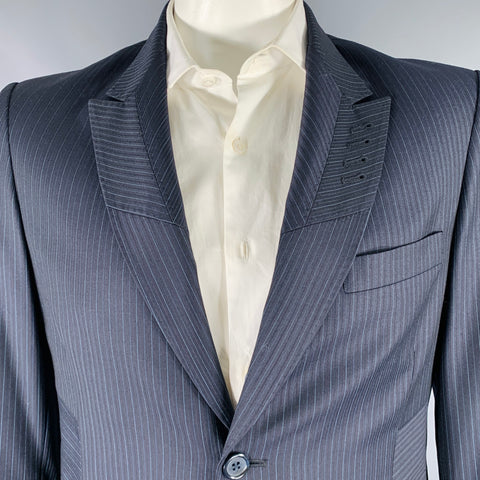 AUGUST Size 42 Navy Blue Stripe Single Breasted Sport Coat