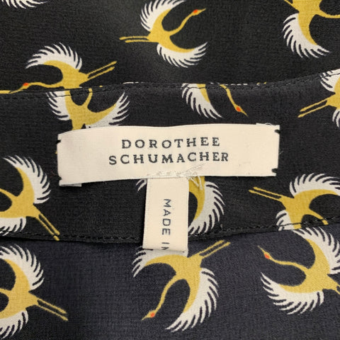 Blouse en soie DOROTHEE SCHUMACHER T2 noire et jaune à motifs oiseaux