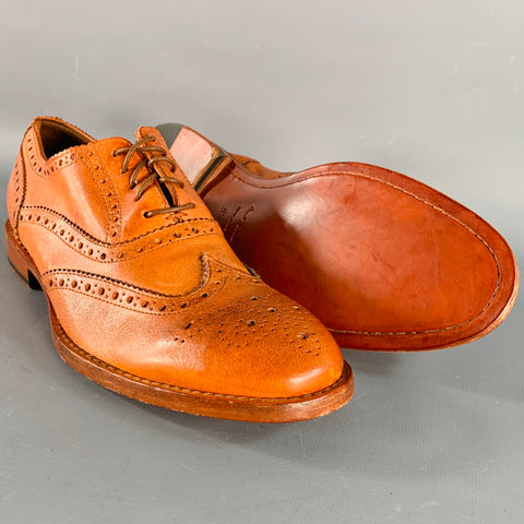 PAUL SMITH Size 7.5 Orange Perforated Leather Wingtip Lace-Up Flexible Travel Shoes