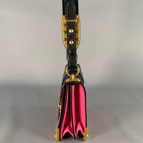 PRADA Cahier Pink Black Gold Leather Cross Body Mini Handbag