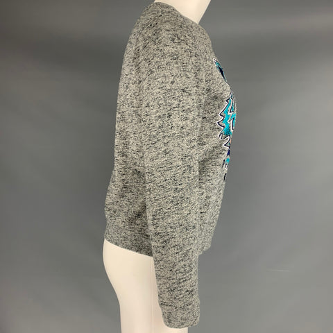 KENZO Size S Grey Blue Tiger Logo Embroidery Crew Neck Sweatshirt