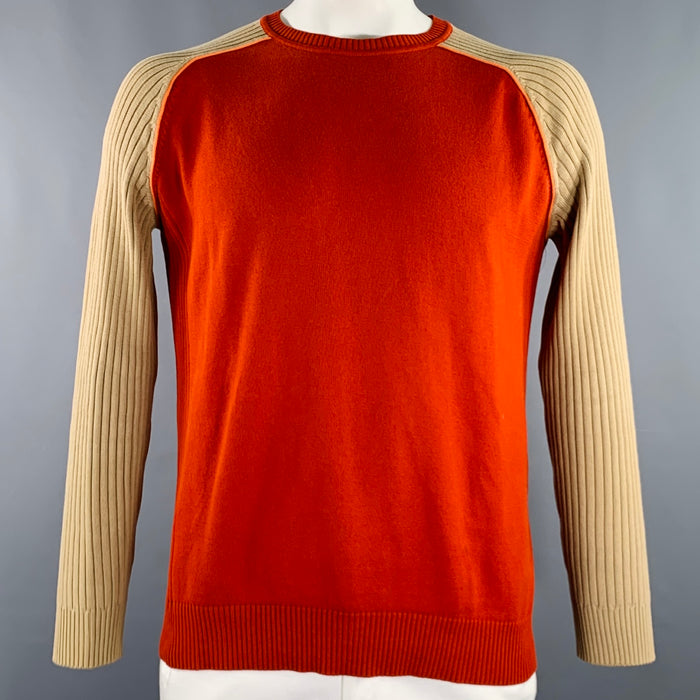 HUGO BOSS Size 48 Beige Brick Color Block Cotton Crew Neck Pullover