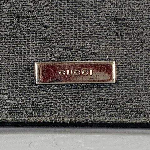 GUCCI Black Silver Canvas Leather Monogram Keyring Wallet