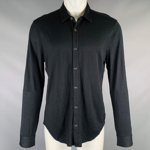 JOHN VARVATOS Size M Black Shimmery Silk Cotton Long Sleeve Shirt
