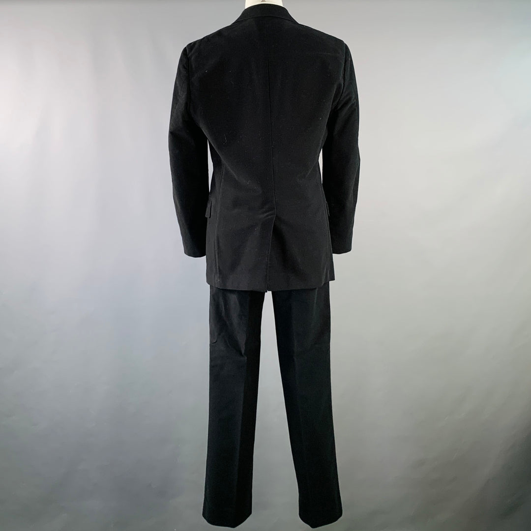 PRADA Size 38 Regular Black Velvet Cotton Blend Notch Lapel Suit
