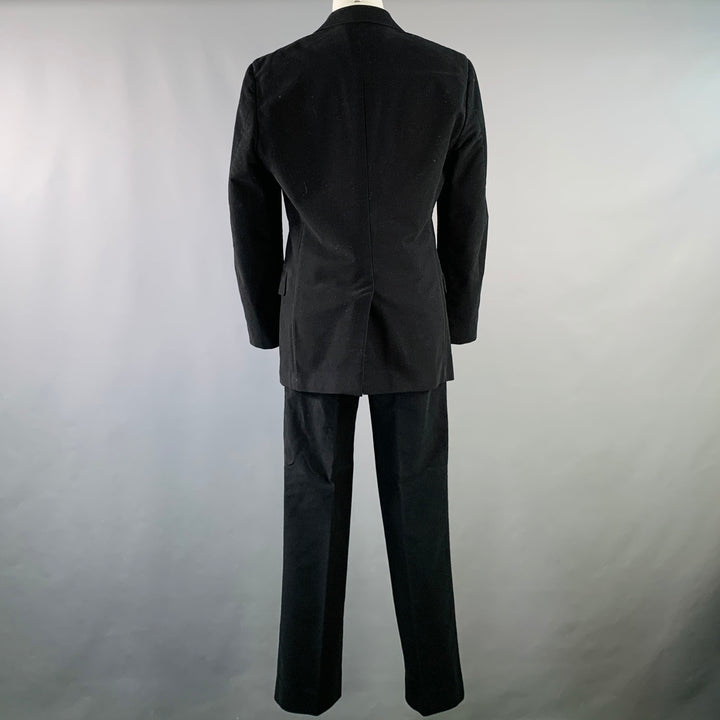 PRADA Size 38 Regular Black Velvet Cotton Blend Notch Lapel Suit