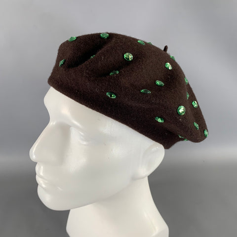 DOLCE & GABBANA Brown Green Crystaled Wool Hats