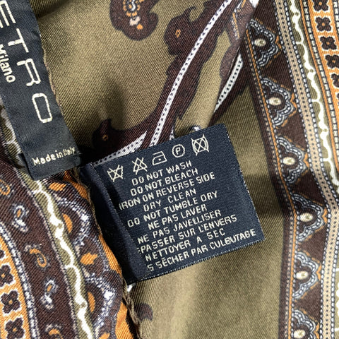 ETRO Green Brown Giraffe Silk Pocket Square