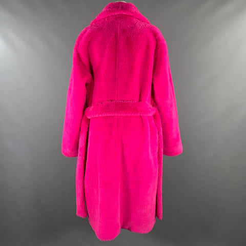 STAND STUDIO Size M Pink Polyester Textured Faux Fur Notch Lapel Coat