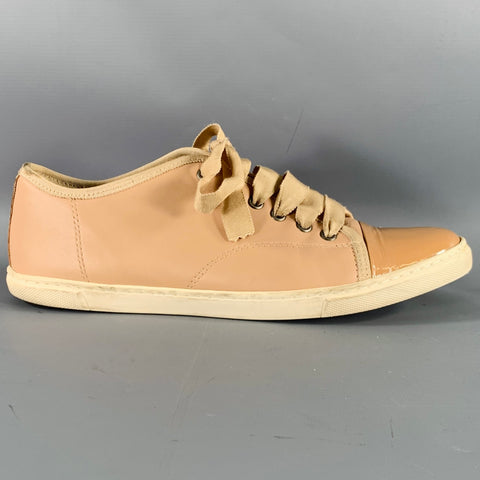 LANVIN Size 9 Beige Leather Patent Leather Cap Toe Sneakers