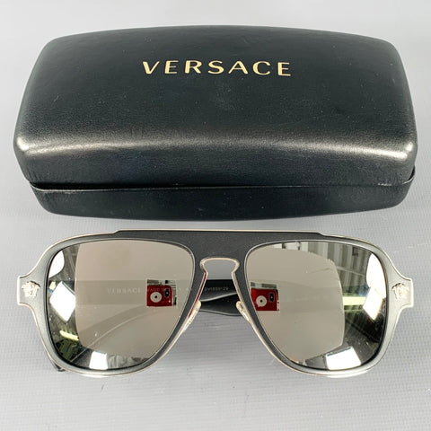 VERSACE Black Silver Medusa Heads Metal Sunglasses