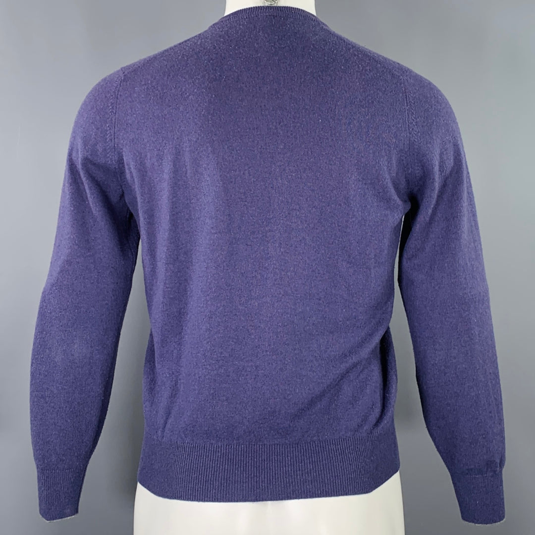 BRUNELLO CUCINELLI Size S Purple Grey Contrast Trim Cashmere V-Neck Pullover