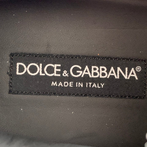 DOLCE & GABBANA Size 10 Black White Silver Logo Leather Sneakers