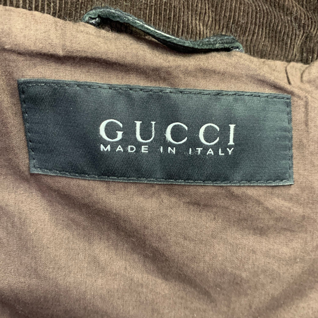 GUCCI Size 44 Black Brown Quilted Leather Motorcycle Jacket