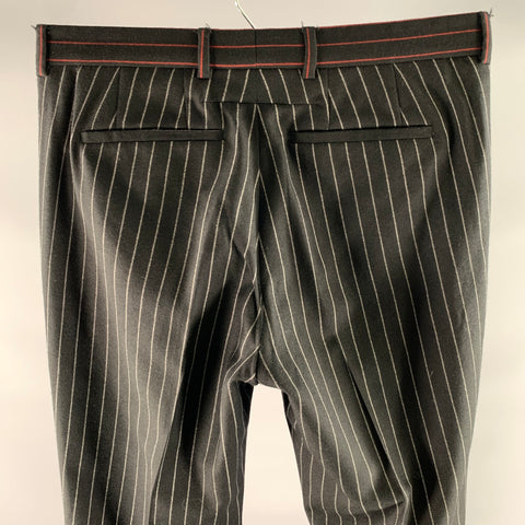 GIVENCHY Size 31 Black Red Grey Pinstripe Wool Straight Dress Pants