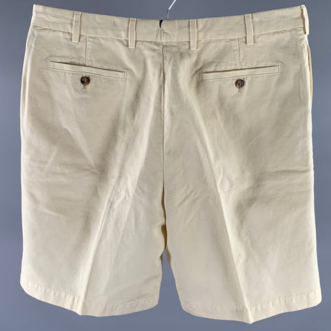 LORO PIANA Size 36 Cream Cotton Linen Pleated Shorts