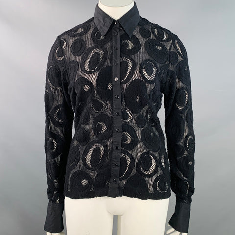 ANNE FONTAINE Size XL Prisme Black Polyamide Blend Mesh Button Up Blouse