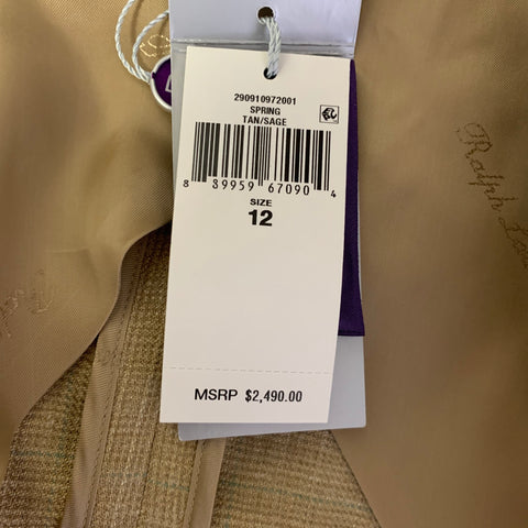 RALPH LAUREN Size 12 Tan Linen Blend Tartan Peak Lapel Coat