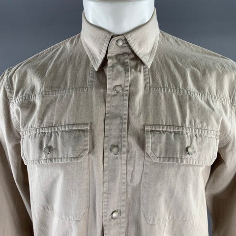 ERMENEGILDO ZEGNA Size M Tan Cotton Western Long Sleeve Shirt