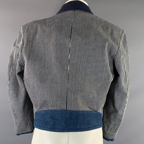 KANSAI YAMAMOTO Size M Blue White Stripe Cotton Shawl Collar Jacket