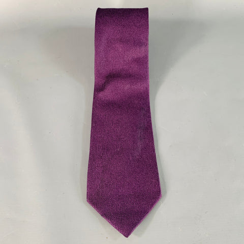 VALENTINO Purple Saffiano Crosshatch Textured Silk Tie