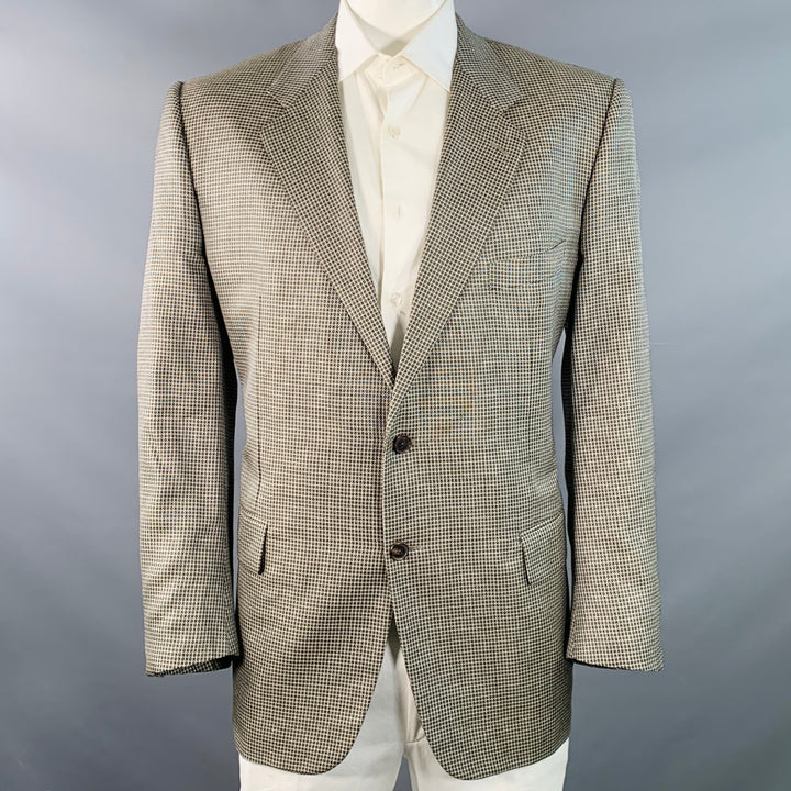 CORNELIANI Size 46 Regular Black White Grid Silk Virgin Wool Notch Lapel Sport Coat
