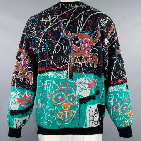 GUILTY PARTIES x BASQUIAT Size L Multi Color Cotton Blend Graffiti Art Print Cardigan