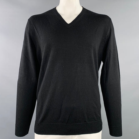 CALVIN KLEIN Size XL Black Merino Wool Knit V-Neck Pullover