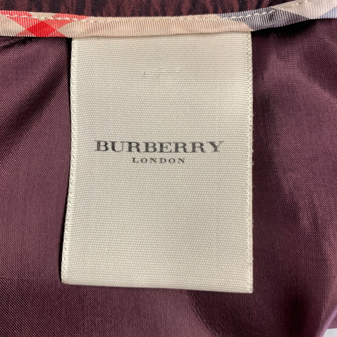 BURBERRY Size 4 Burgundy Polyester Taffeta Pleated Below Knee Skirt